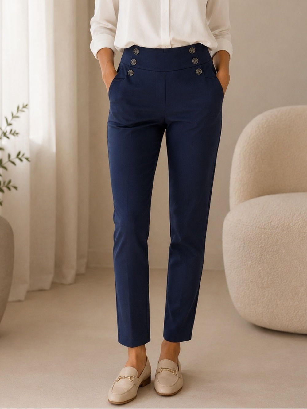SOHO Navy High Waist Nautical Slim Pants Size Small 28” Waist